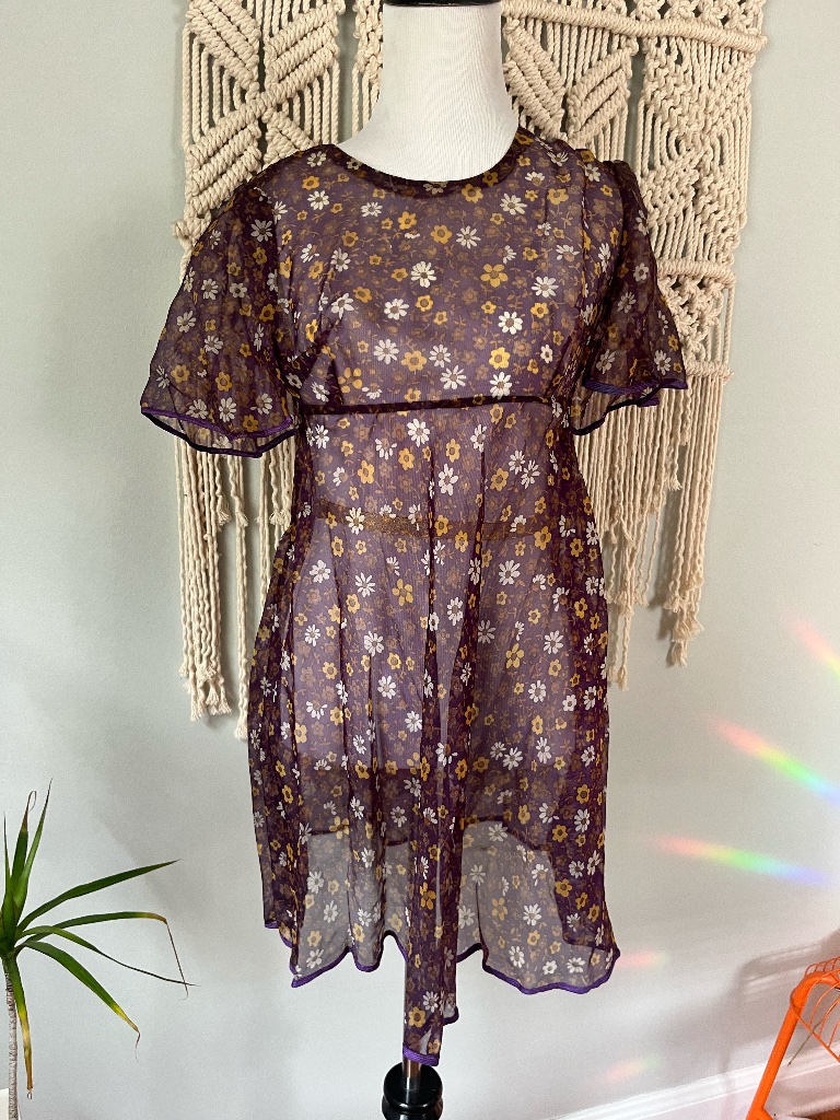 Vintage 60s Sheer Floral Overlay Dress Women’s Size Xs